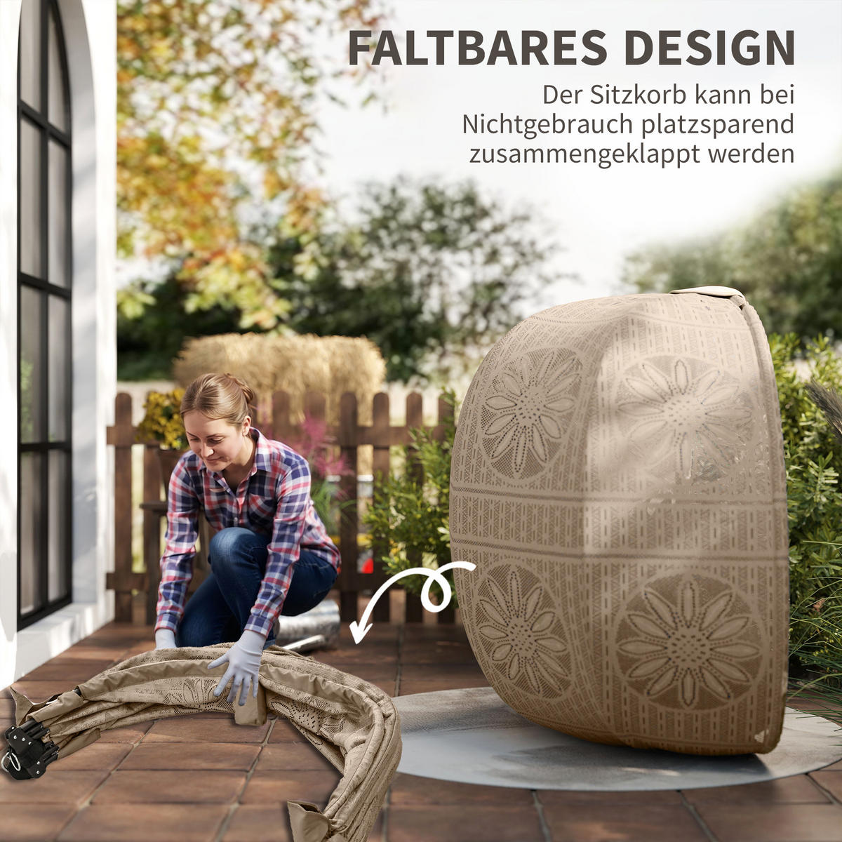HÄNGESESSEL, Stahl, Polyesterstoff, Sand - Sandfarben, Textil (116/176/125cm) - Outsunny