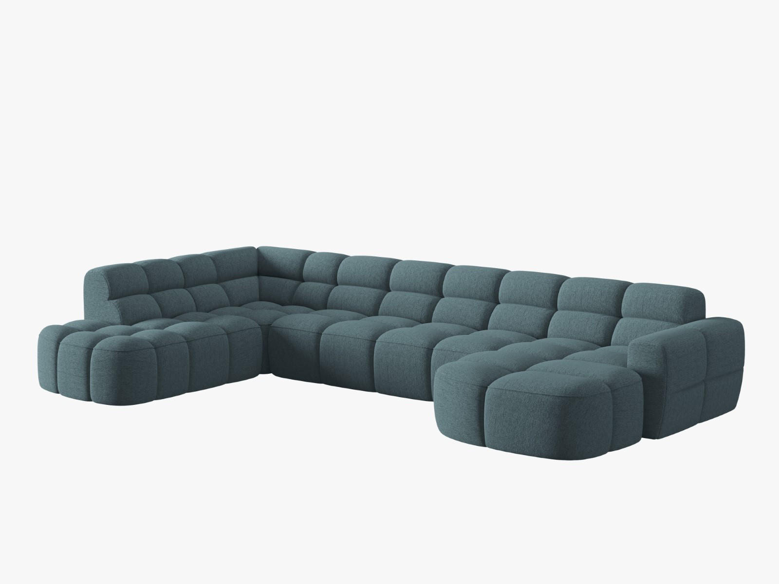 PANORAMASOFA links Lisa aus strukturiertem Stoff hellblau 7 Sitzplätze - Hellblau, Textil (234/77/387cm) - Micadoni