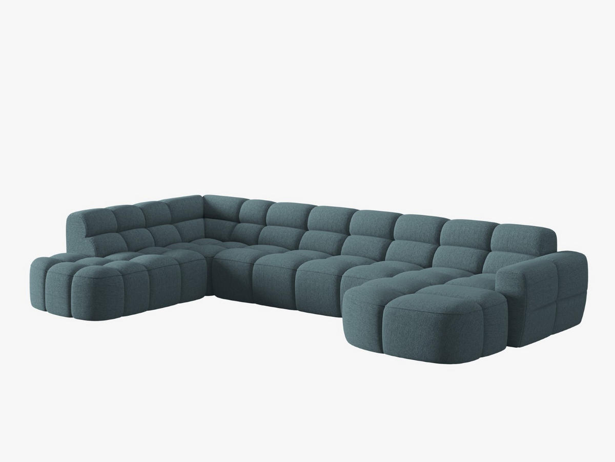 PANORAMASOFA links Lisa aus strukturiertem Stoff hellblau 7 Sitzplätze - Hellblau, Textil (234/77/387cm) - Micadoni