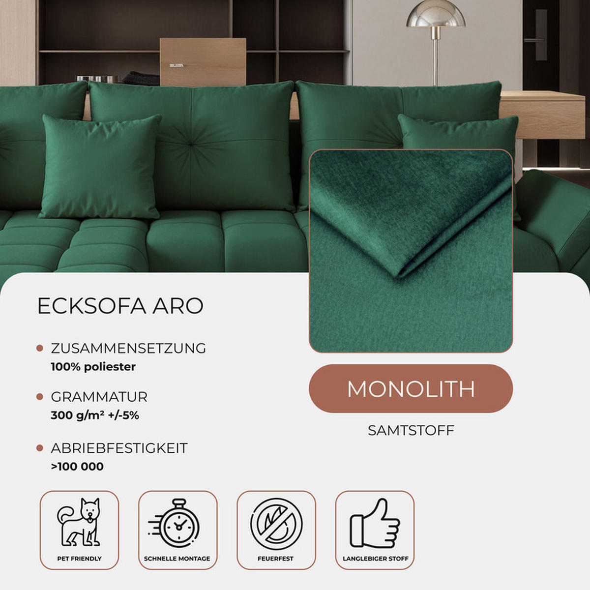 ECKSOFA ARO mit Schlaffunktion und Bettkasten Grün - Grün, Holzwerkstoff/Kunststoff (280/190cm) - Idohome