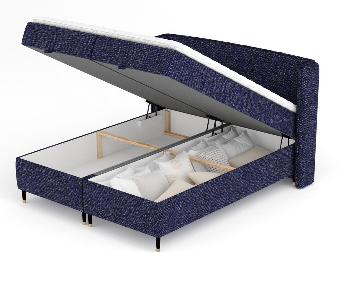 BOXBETT Monpelli Marineblau 140/200 cm mit Matratze und Topper - Schwarz/Dunkelblau, Holz/Holzwerkstoff (140/200cm) - Maison de Reve