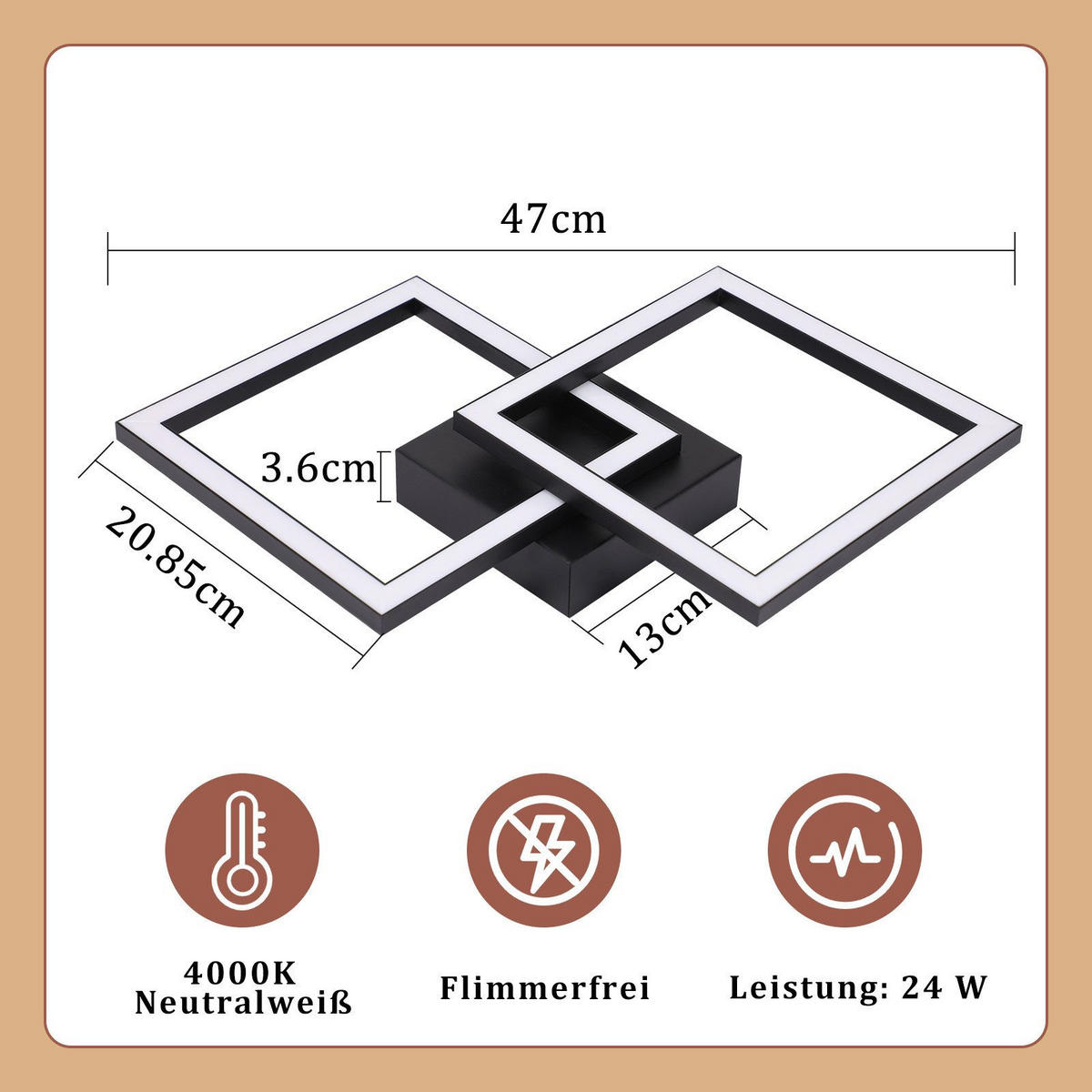 LED-DECKENLEUCHTE Mabie 6/29.5/47cm - Schwarz, Metall (29.5/6/47cm) - Nettlife