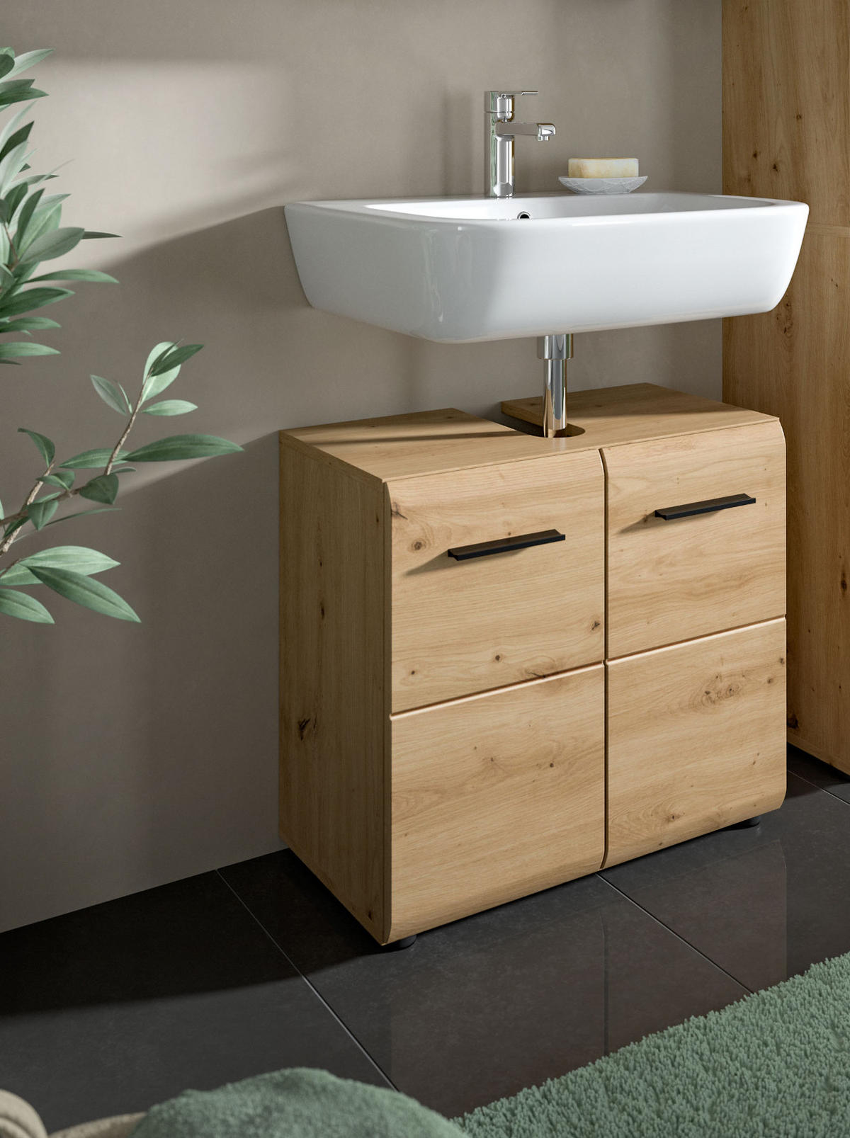 WASCHBECKENUNTERSCHRANK Eiche Artisan, Badezimmer Unterschrank 2-türig, Breite 60 cm - Schwarz/Eiche Artisan, Holzwerkstoff/Kunststoff (60/54/30cm) - Inn.Furn