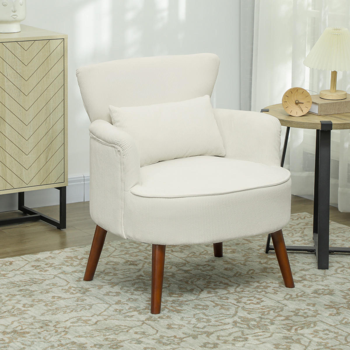 SESSEL mit Rückenlehne, abgerundeten Armlehnen Gepolstert Loungesessel Kordoptik - Beige, Textil (69/78/69.5cm) - HOMCOM