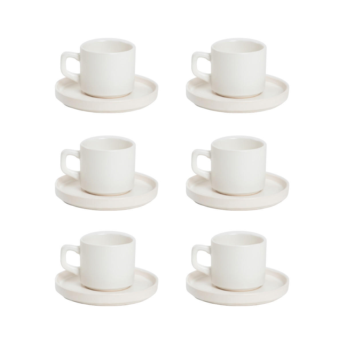 TASSE Famelio mit Untertasse weiß 0,2 l 6er-Set - Weiß, Keramik (0.2L) - Homla