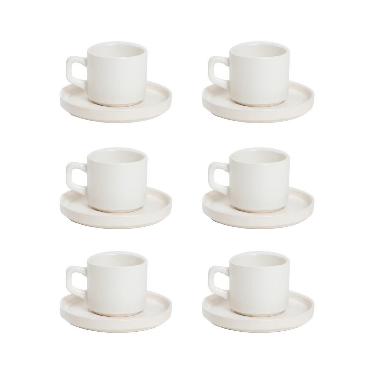 TASSE Famelio mit Untertasse weiß 0,2 l 6er-Set - Weiß, Keramik (0.2L) - Homla