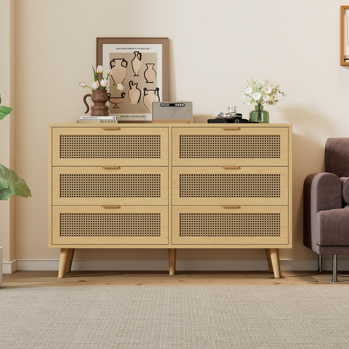 KOMMODEN-SIDEBOARD 120/40/76,5 cm mit 6 Schubladen in Walnussoptik - Eichefarben, Holzwerkstoff (120/76.5/40cm) - BEAOK