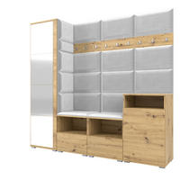GARDEROBE NELA X 200 cm (Modulare Flurmöbel Artisan Eiche mit Spiegel & Sitzpolster Hellgrau 32 Schrank + Sideboard) - Silberfarben/Hellgrau, Holz/Holzwerkstoff (200/187/40cm) - Ravio