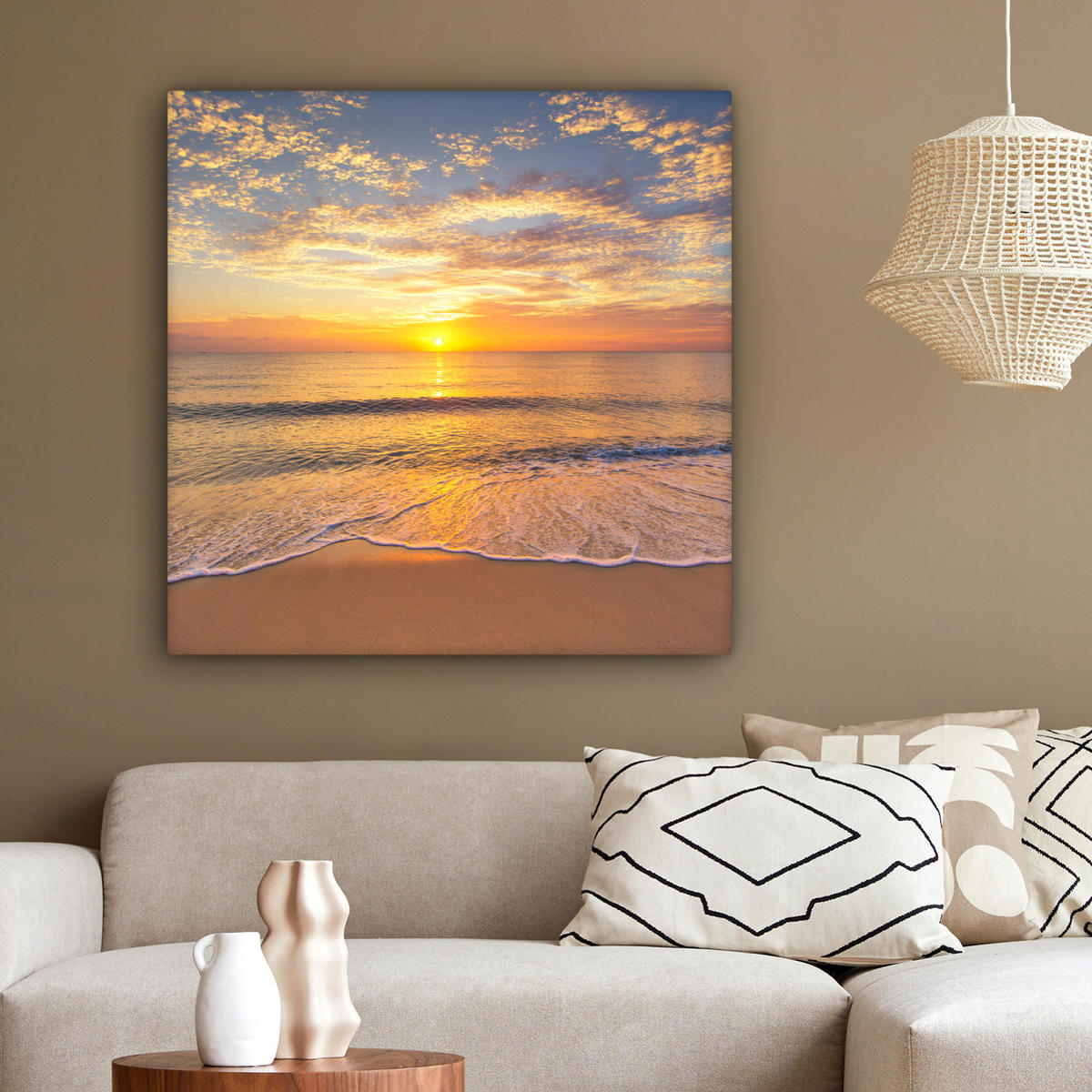 LEINWANDBILD Strand - Sonnenuntergang - Meer 90x90 cm - Gelb, Textil (90/90cm) - MuchoWow