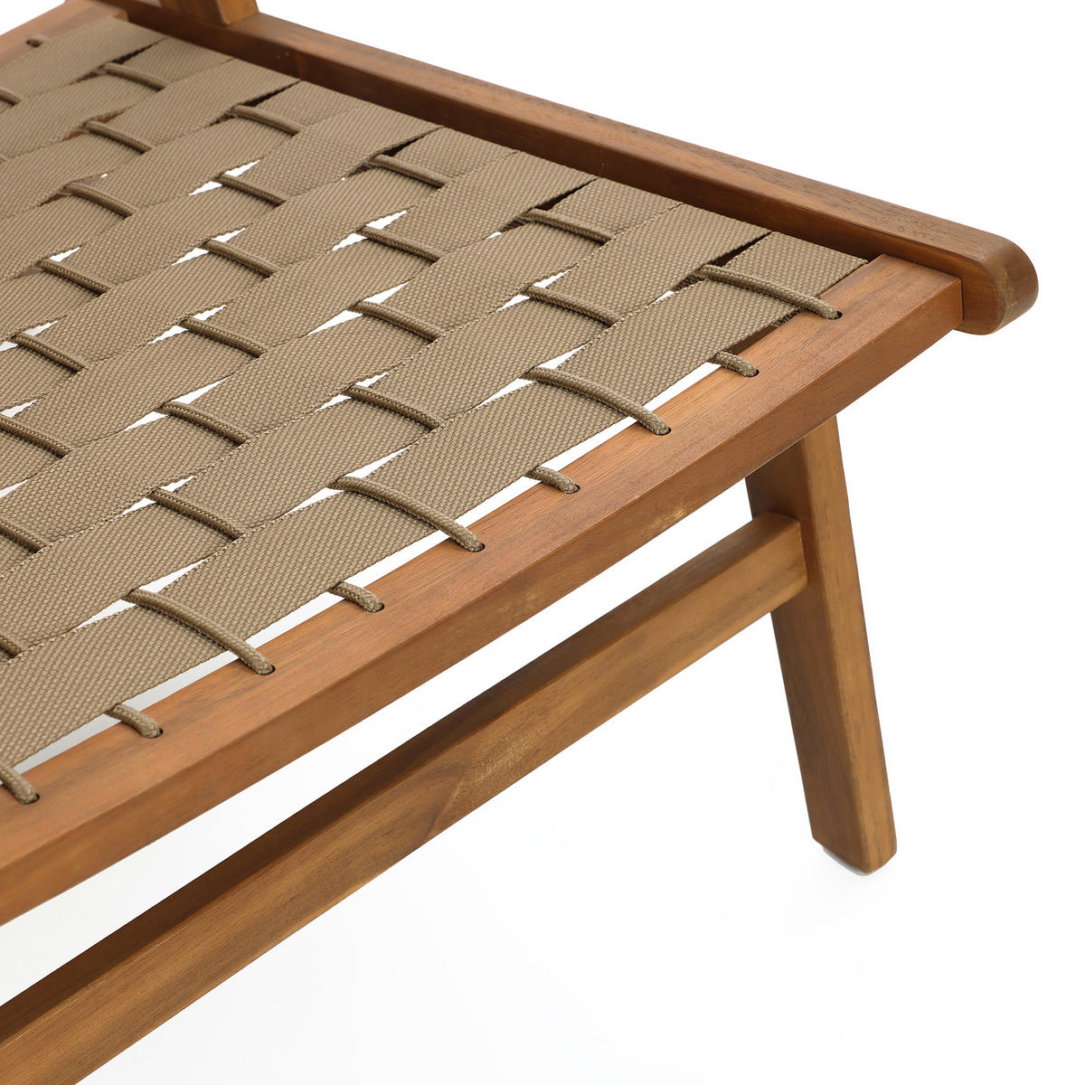 77CM Outdoor-Ess- und Terrassenstuhl ohne Armlehnen aus Akazienholz mit geflochtener Rückenlehne und Sitzfläche - Ahornfarben, Holz (75.5/77/54cm)