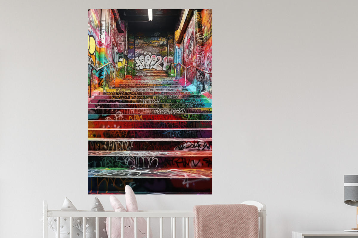 WANDTATTOO Treppe - Graffiti - Farben - Kunst 80x120 cm - Multicolor, Kunststoff (80/120/0.1cm) - MuchoWow