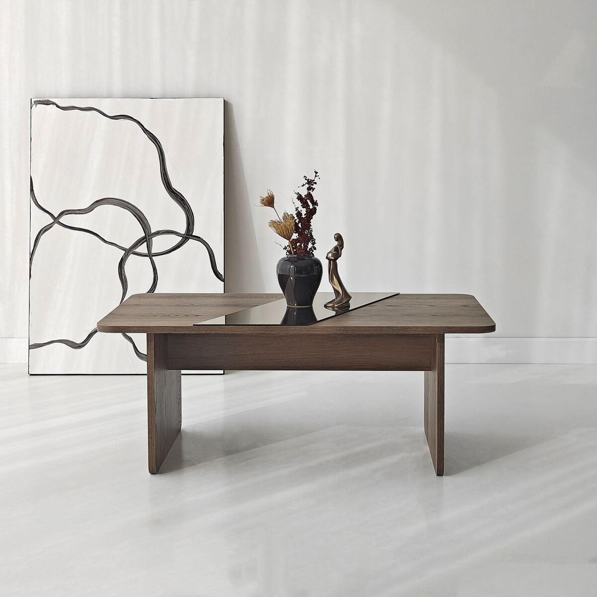 COUCHTISCH mit rechteckiger Spiegelplatte 100/60/40 cm - Naturfarben, Holzwerkstoff (100/60/40cm) - Calicosy
