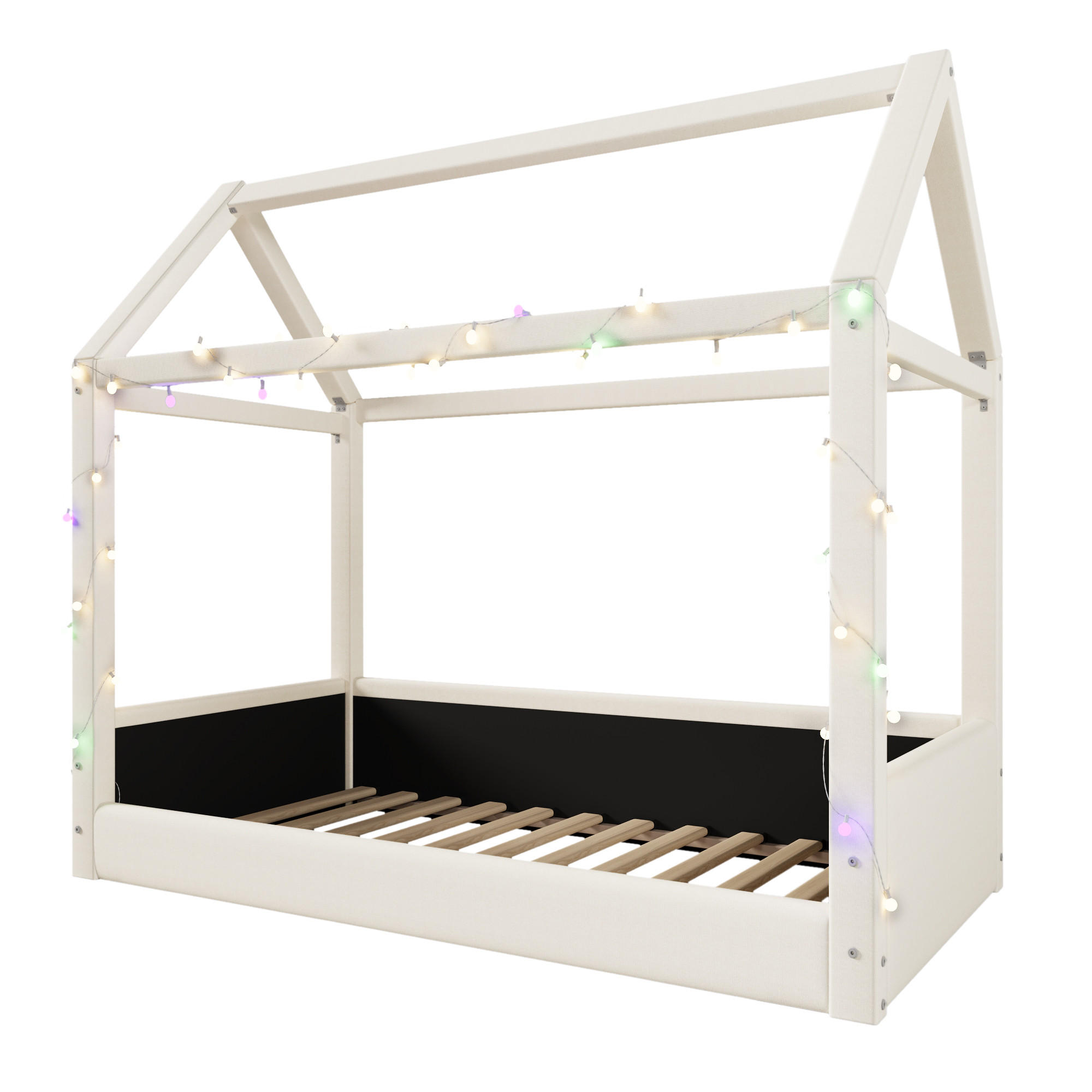 HAUSBETT 90/200 cm DE-03358, mit LED-Lichtleisten, in Beige - Beige, Holzwerkstoff (90/200cm) - ComfortXL