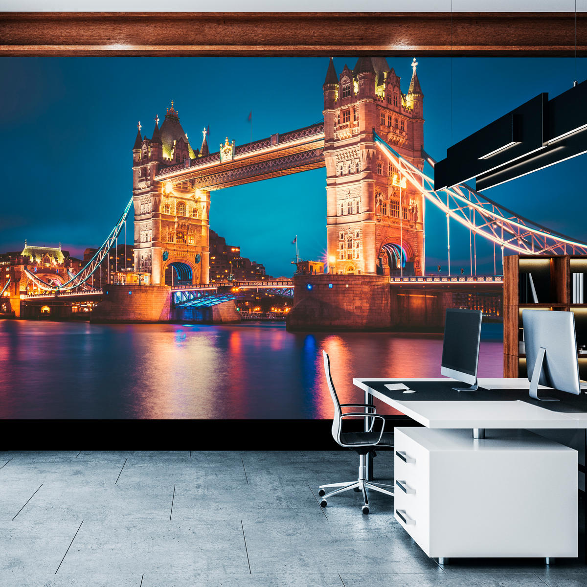 FOTOTAPETE für Wohnzimmer Tower Bridge London Thames Panorama 450x315 - Gelb/Rot, Papier (450/315cm) - Muralo