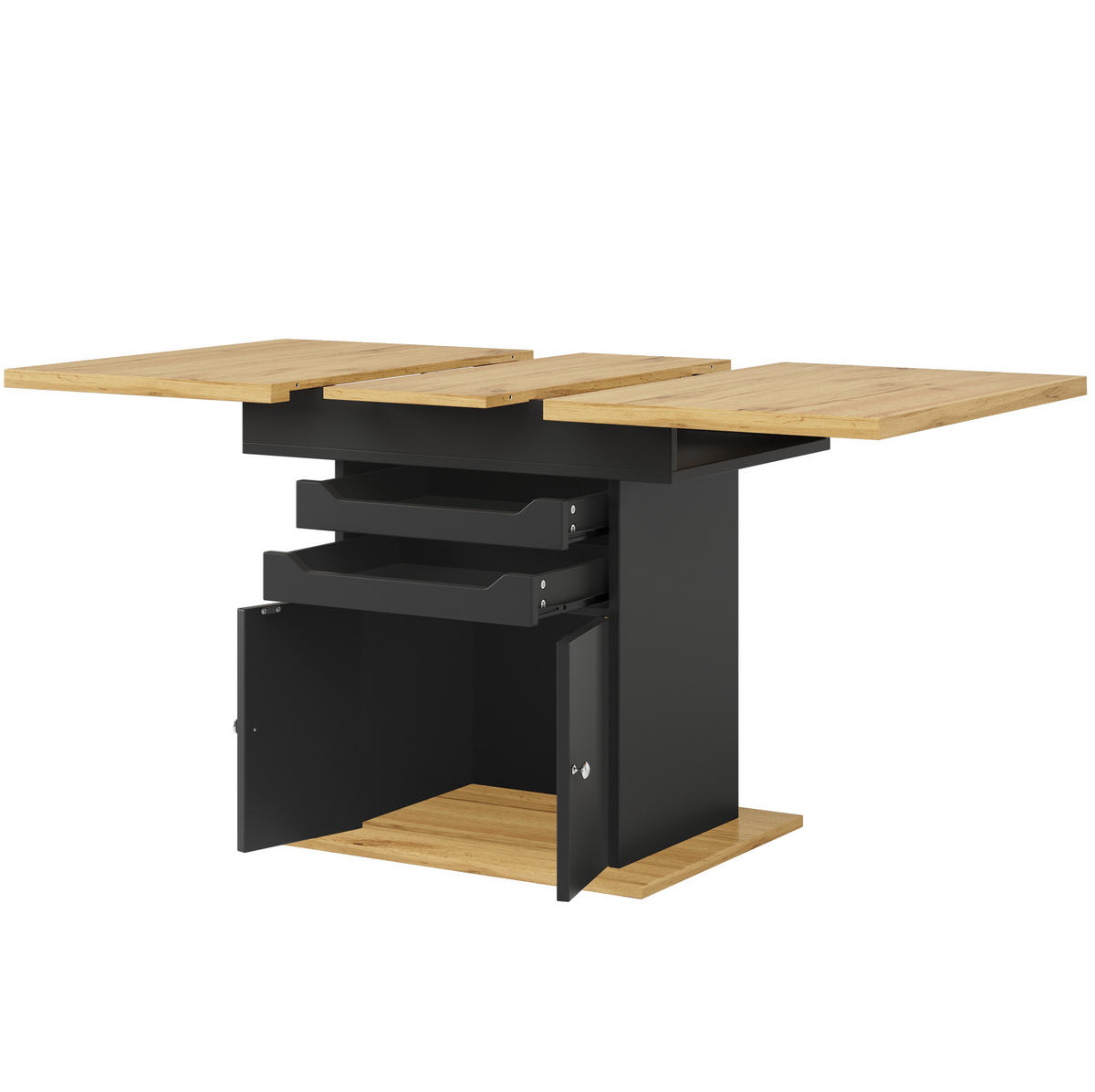 ESSTISCH 110-140/80/76 cm ausziehbar mit Stauraum, 2 Schubladen und Schrank, Schwarz - Schwarz, Holzwerkstoff (110/80/76cm) - Redom
