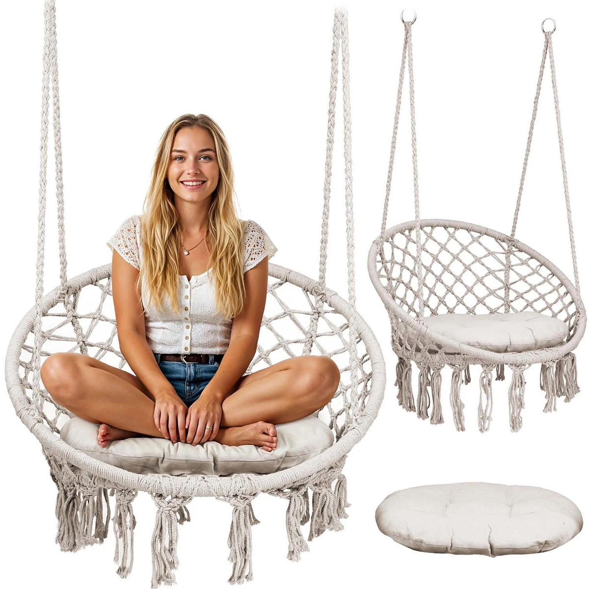 HÄNGESESSEL für den Garten BOHO Schaukel beige - Beige, Metall (80/39/63cm)
