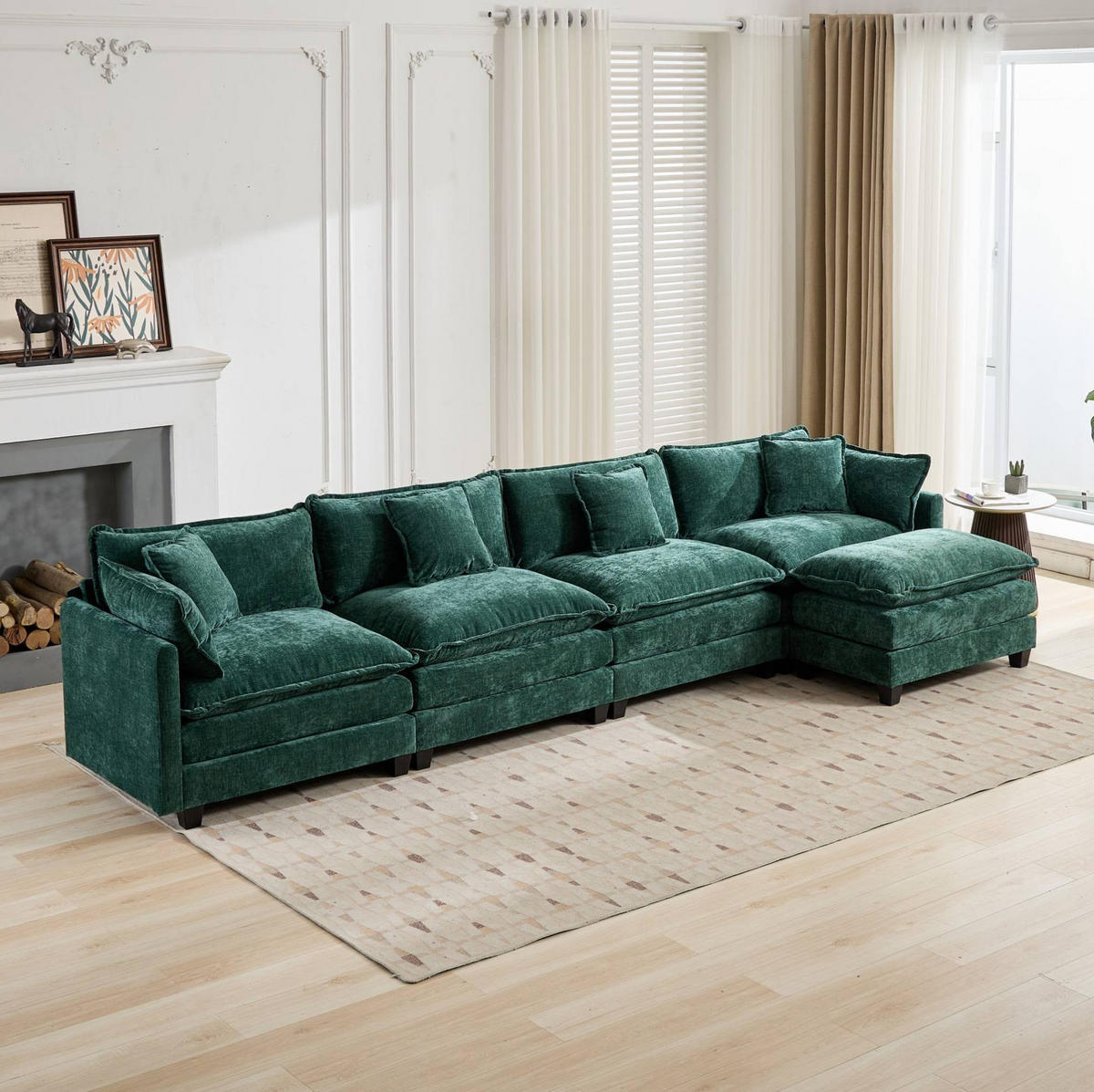 SOFA modular Chenille Green - Grün, Holz (75/84/380cm) - Meubliv