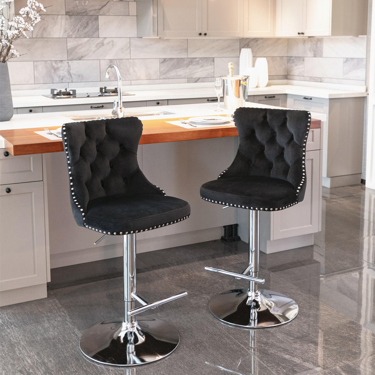 BARHOCKER DE-36328 2er-Set mit 360°-Drehung Schwarz - Schwarz, Metall (46/115/46cm) - ComfortXL