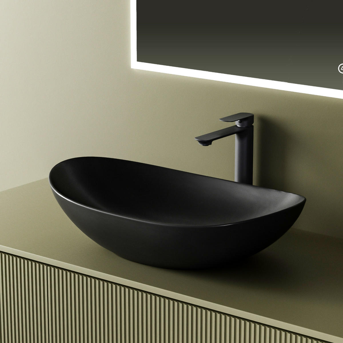 WASCHBECKEN Oval Keramik Mattschwarz 61.5 /36/15.5 cm - Schwarz, Keramik (36/15.5/61.5cm) - EMKE