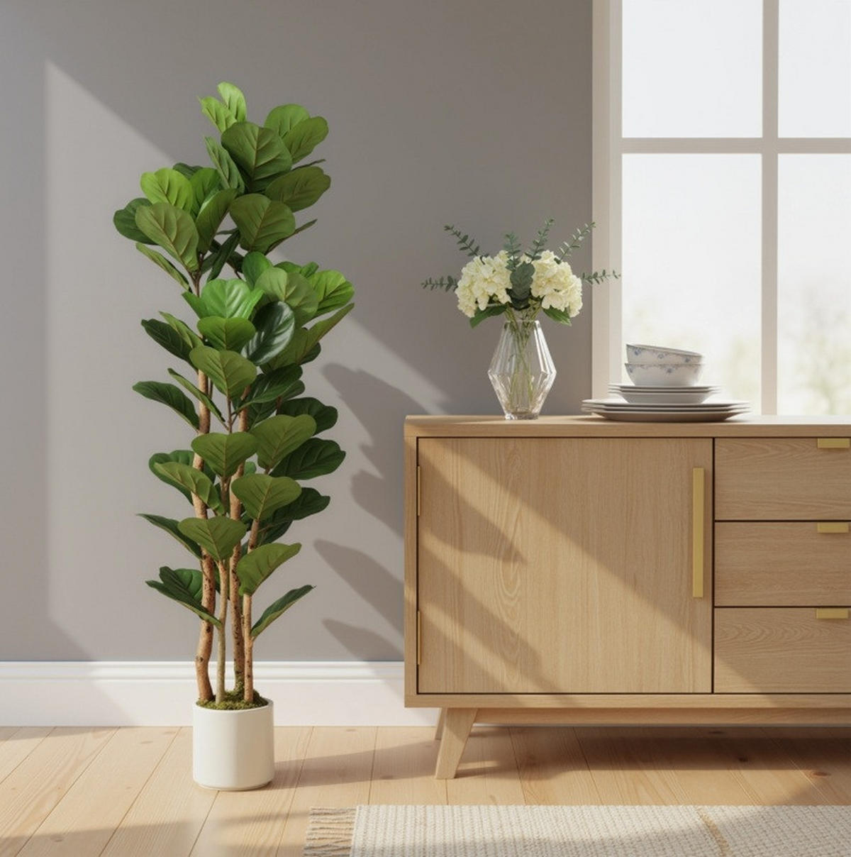 KUNSTPFLANZEN 50/50/150 cm grün aus Kunststoff mit Holzstamm im Topf - Grün, Kunststoff (150cm) - OKWISH