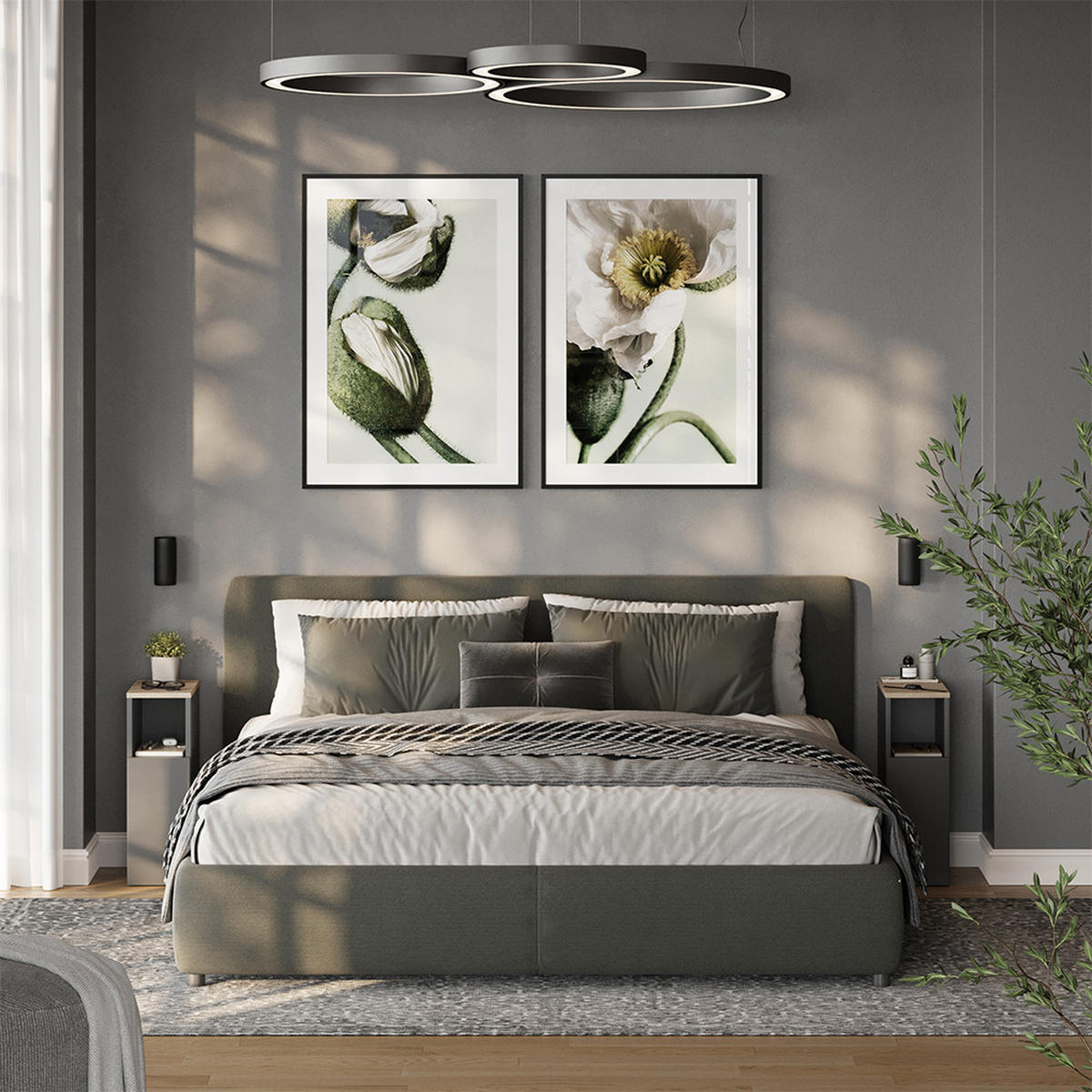 NACHTTISCH Enton Anthrazit/Sonoma 20 x 59.5 cm mit 1 Tür - Anthrazit, Holzwerkstoff (20/59.5/35cm) - Vicco