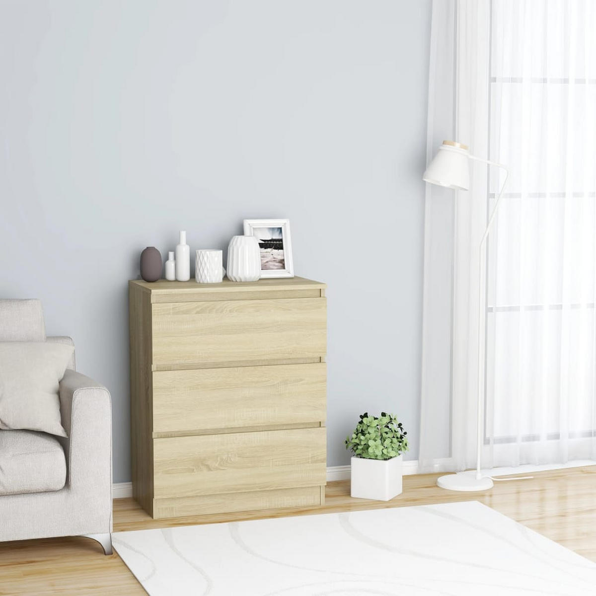 SIDEBOARD mit 3 Schubladen 60/35/76 cm aus Holzwerkstoff Sonoma-Eiche Dekor - Sonoma Eiche, Holz (60/76/35cm) - vidaXL
