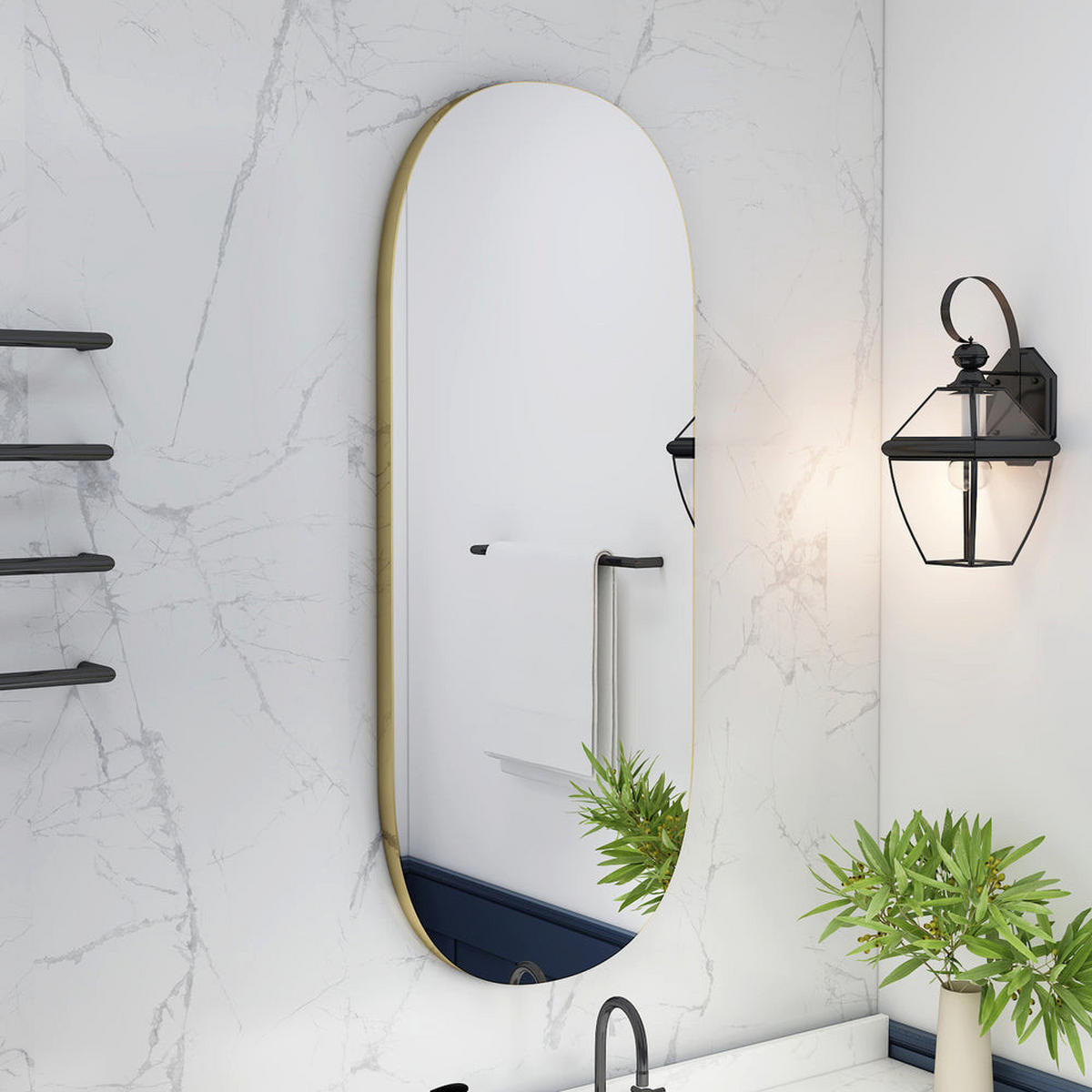 SPIEGEL Logi Oval 85x45cm - Goldfarben, Glas (45/85/3.5cm) - moebel17