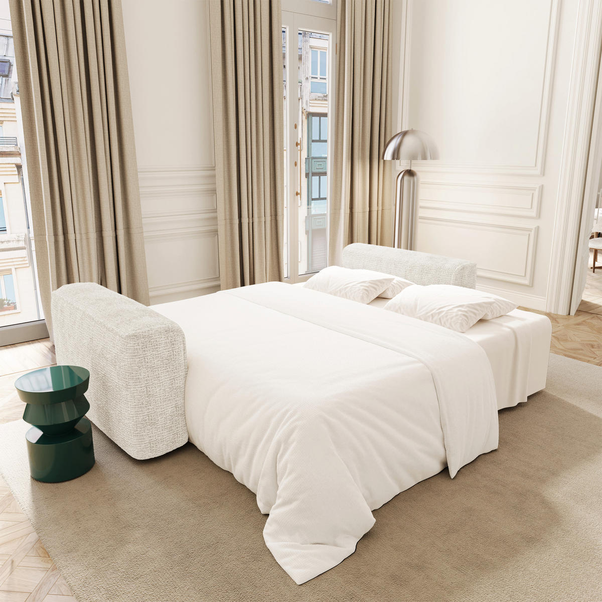 SCHLAFSOFA mit Stauraum COMO Kettgewebe mit weichem Griff Creme 254cm - Creme, Textil (254/78/95cm) - Premium Interiors