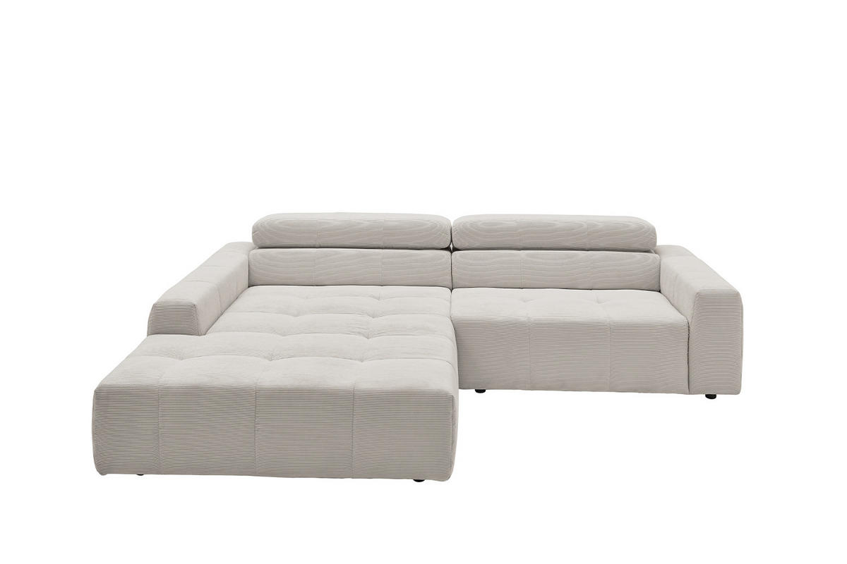 ECKSOFA RENO Silber Cord - Silberfarben/Schwarz, Kunststoff/Textil (258/217cm) - KAWOLA