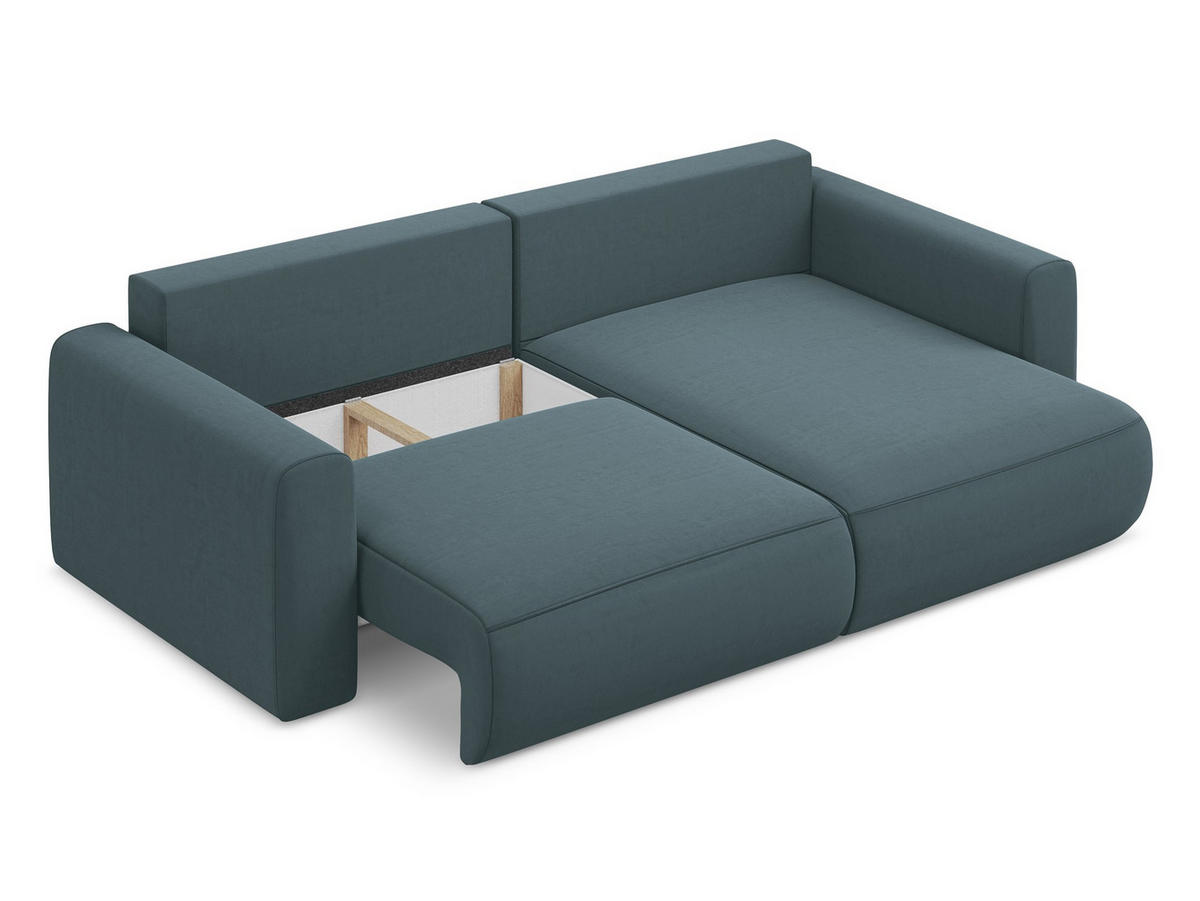 ECKSOFA mit Schlaffunktion Samt Stoff Blau - Blau/Petrol, Kunststoff/Textil (240/149cm) - Makamii