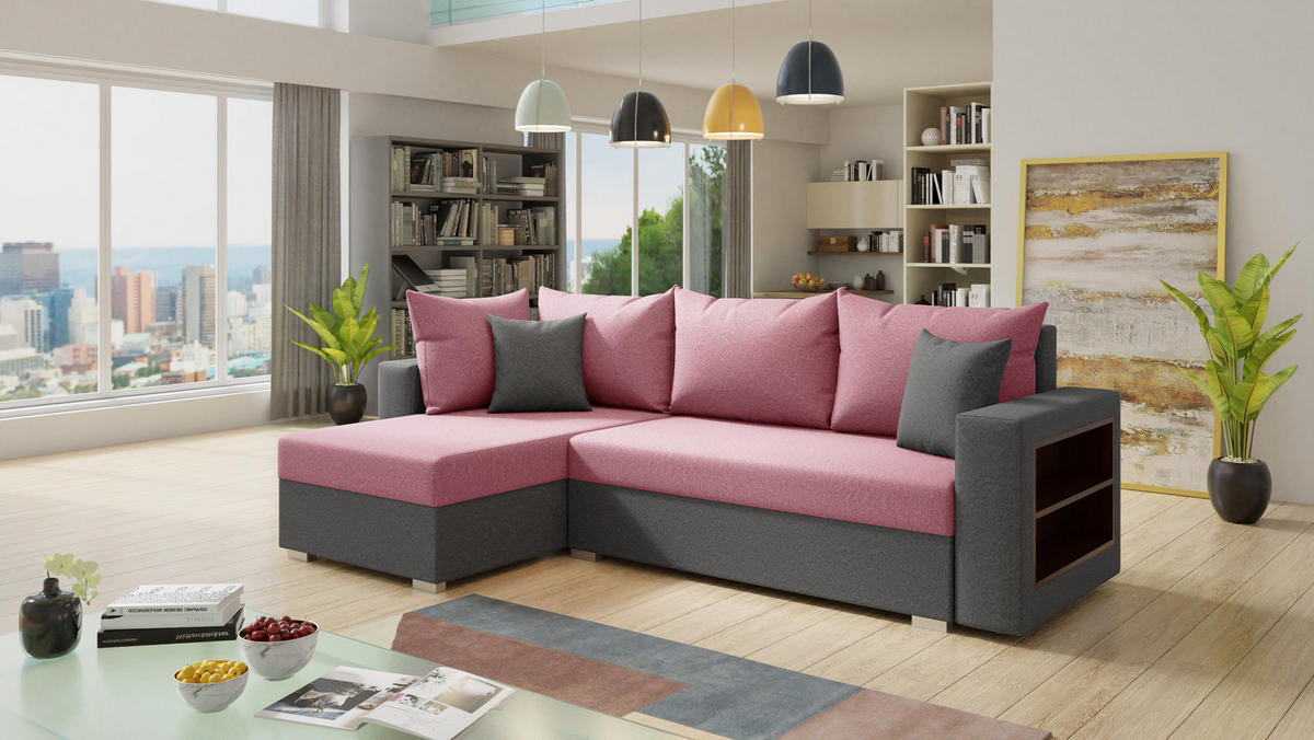 ECKSOFA Lord, Seite: Links - Rosa/Grau, Holz/Textil (238/141cm) - Sofnet