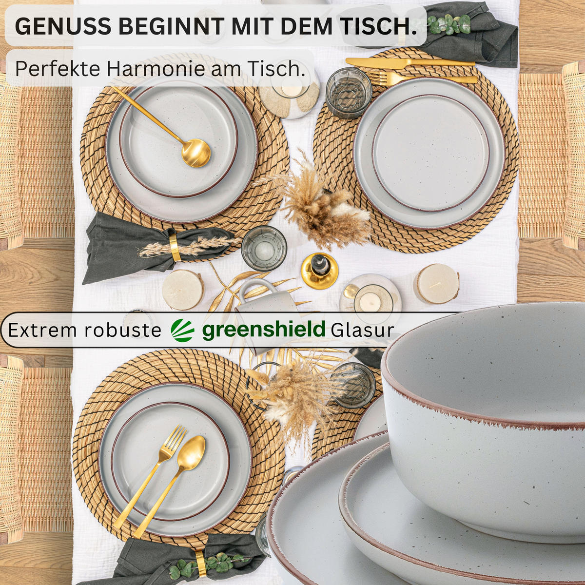 TAFELSERVICE BOMBAY STONE - 36 teilig aus Steingut 12 Personen - Grau, Stein (50/30/80cm) - Sänger