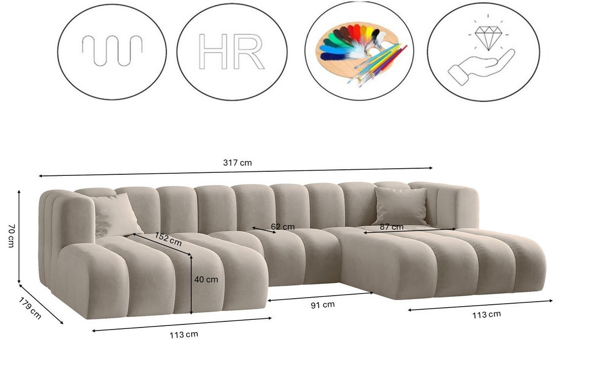 ECKSOFA U-from Grand modular Stoff Salvador Hellbeige - Ecru, Holz (317/179cm) - Kaiser Möbel