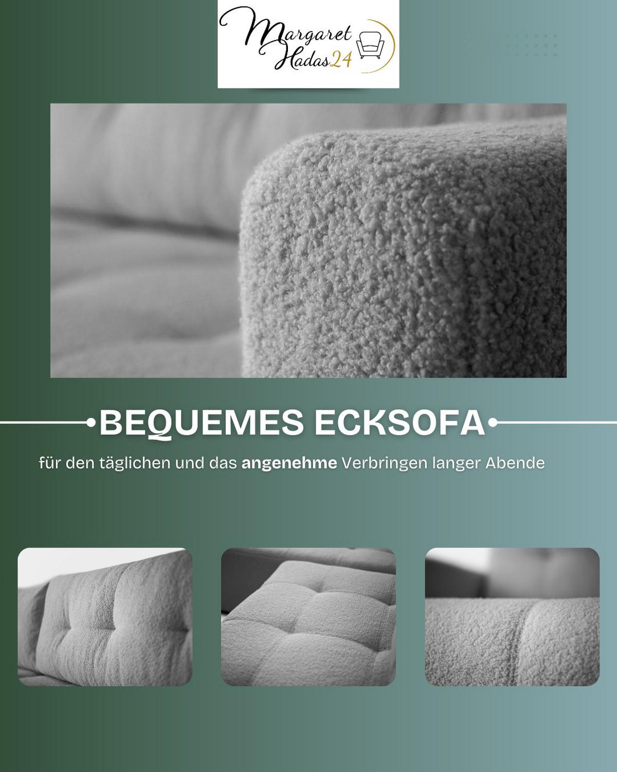 ECKSOFA Viola in L-Form, hellgrau, Lammfelloptik, 261 x 143 cm mit Schlaffunktion und Bettkasten - Hellgrau, Textil (261/143cm) - Margaret Hadas24