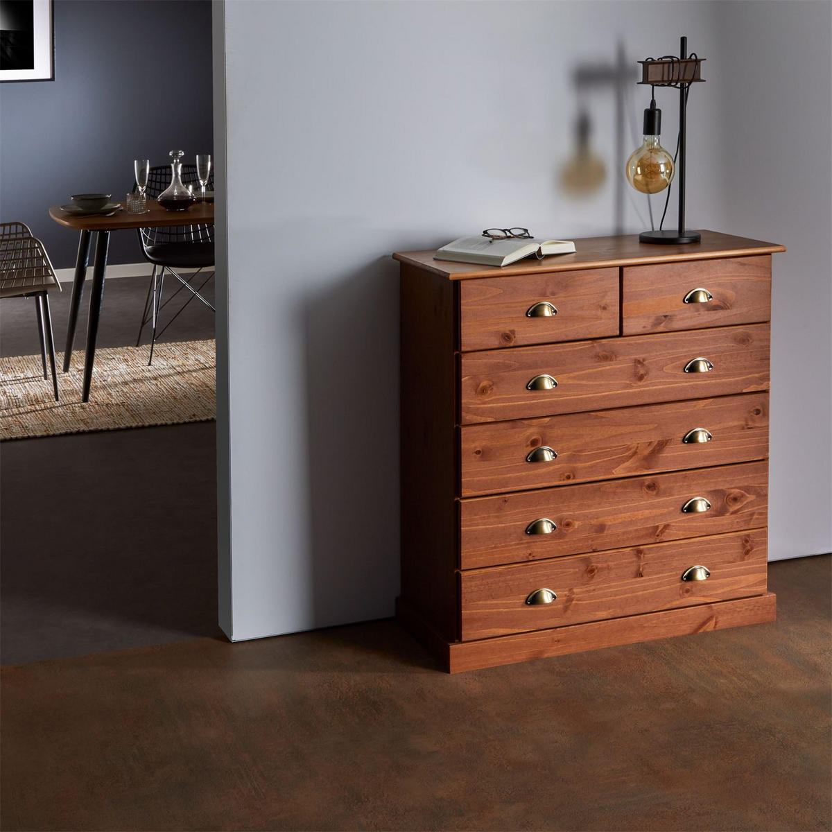 KOMMODE PARIS - Kastanienfarben, Holz (91/95/39cm) - IDIMEX