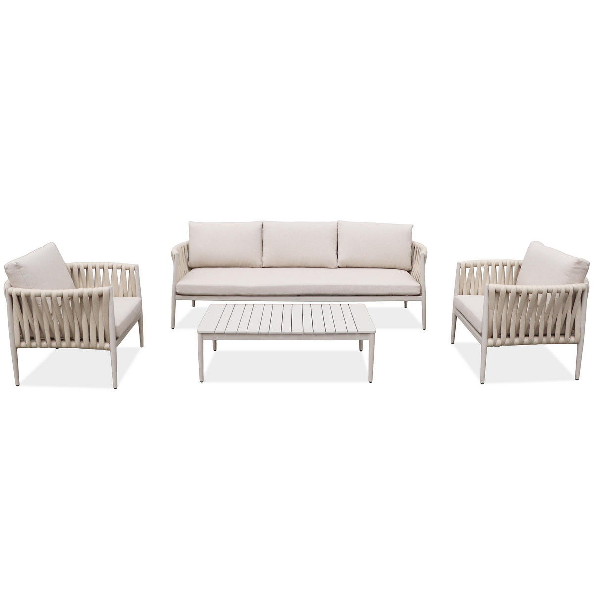 ZAHRADNÍ SADA Riviera se sofa, křesly a konferenčním stolkem, pro 5 osob, kovové nohy, béžová - béžová, kov - Beautysofa