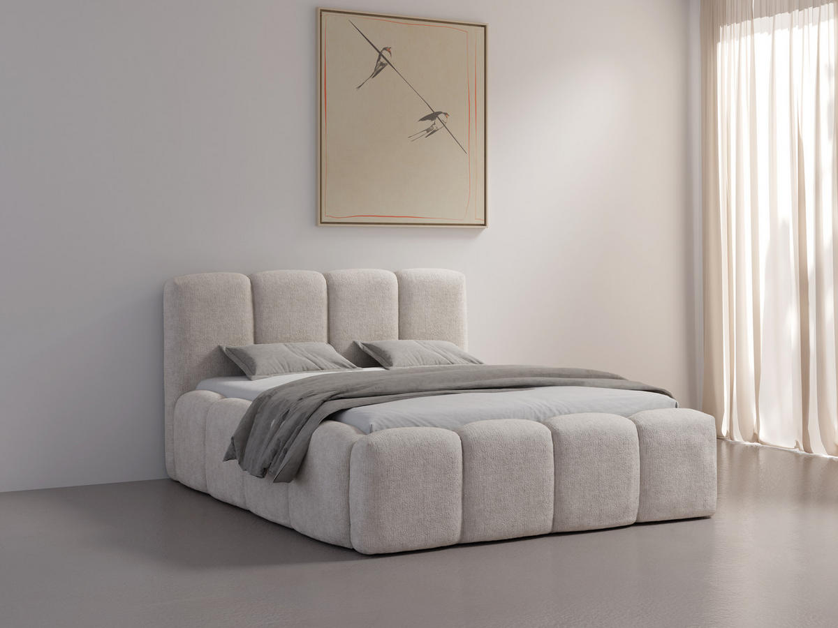 POLSTERBETT NOVERA – 180×200 cm - Mit Bettkasten Kaschmir Beige - Kaschmir/Beige, Holzwerkstoff (180/200cm) - Milaros Markt