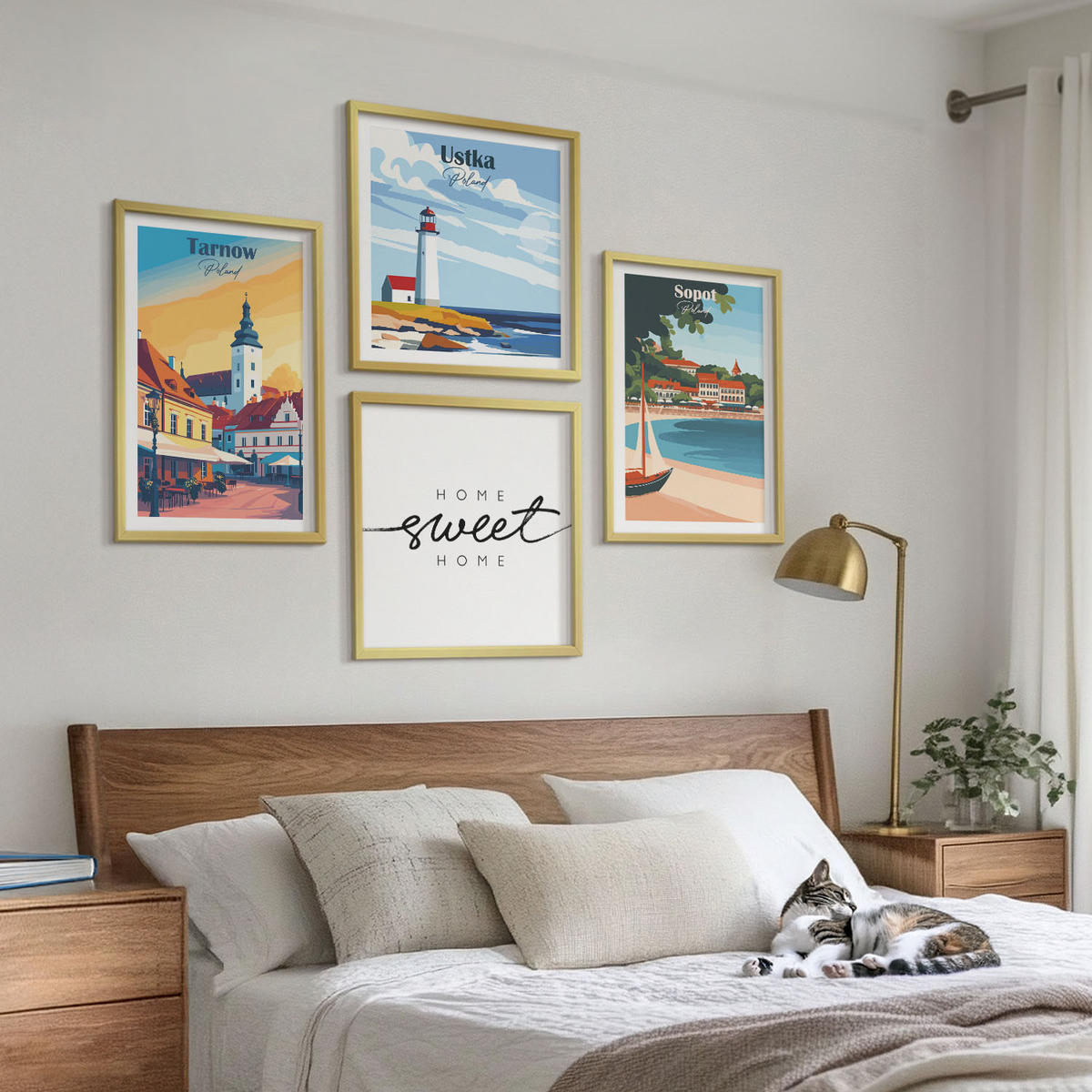 BILDER SET 4er Set - 50x50 cm & 40x60 cm Goldrahmen - Polnische Städte Ustka Tarnów Sopot - Goldfarben, Kunststoff (50/50cm) - TULUP