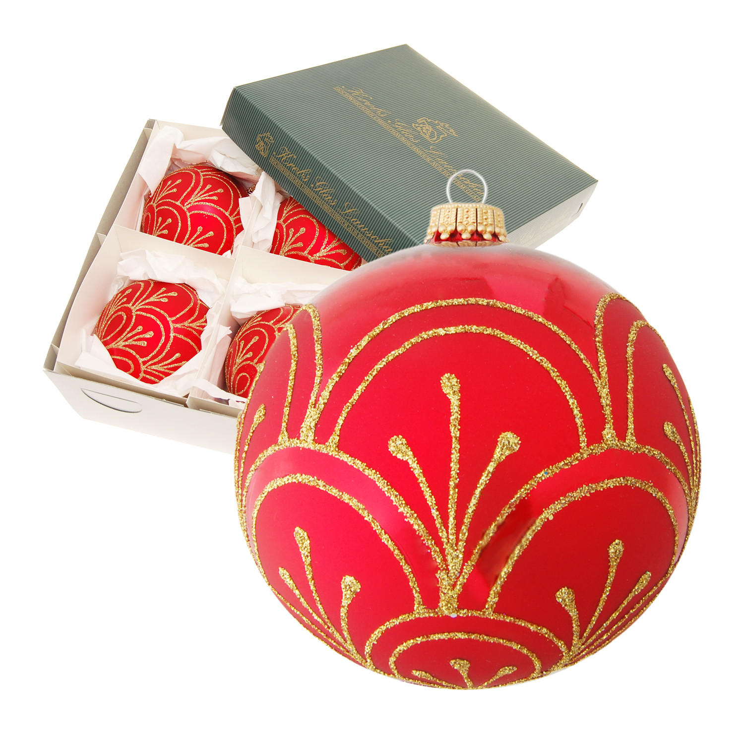 CHRISTBAUMKUGELN Sprossenland Rot 10cm (Glas / 4 Stk.) - Rot, Glas (10/10/10cm) - Krebs Glas Lauscha