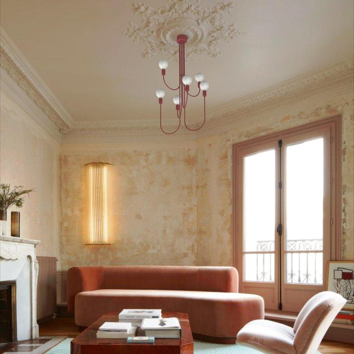 DECKENLEUCHTE - Rot, Metall (60/60/115cm) - Lumicom