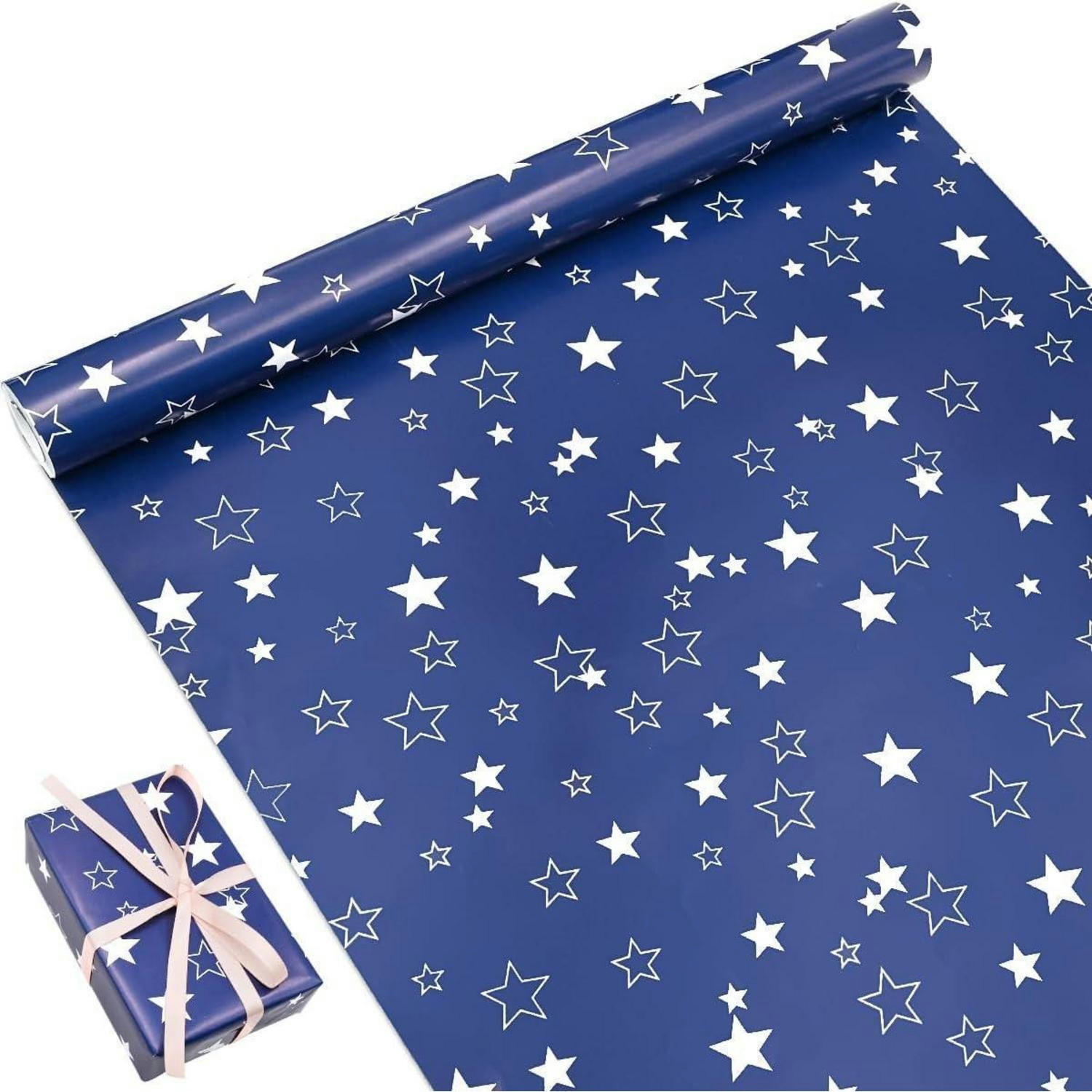 GESCHENKPAPIER Blau Sternenmuster 43 cm x 12 m - Blau, Papier (43/0.1/1200cm)
