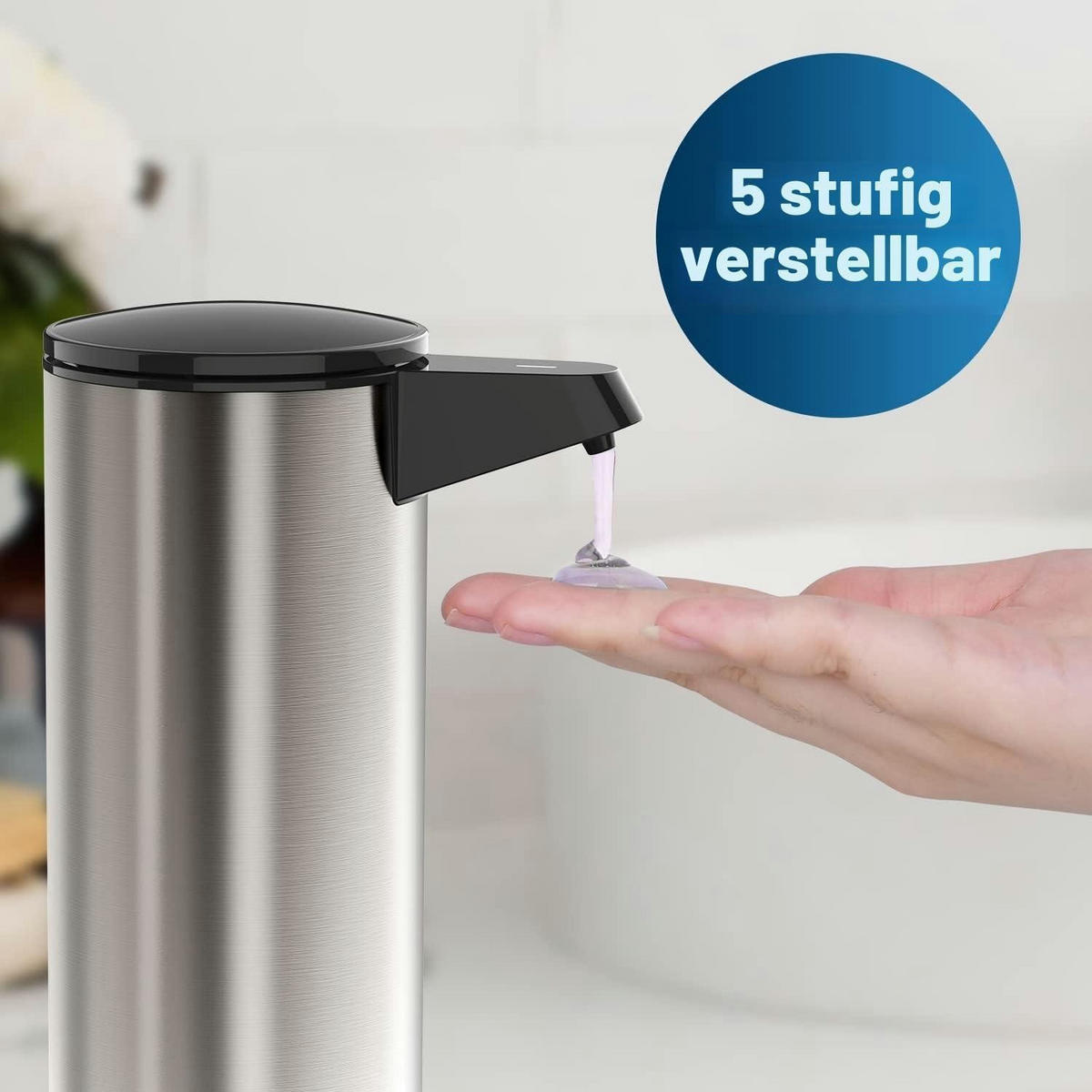 SEIFENSPENDER Automatisch Edelstahl mit Sensor 280ml USB-Aufladung Gebürstet - Silberfarben, Metall (8/18.5/12cm)