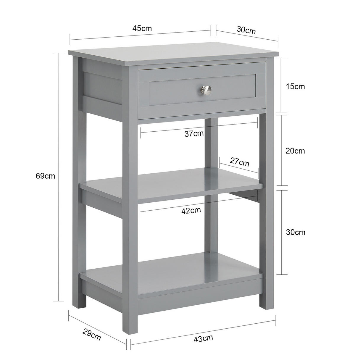BEISTELLTISCH Grau - Grau, Holzwerkstoff (30/45/69cm) - SoBuy