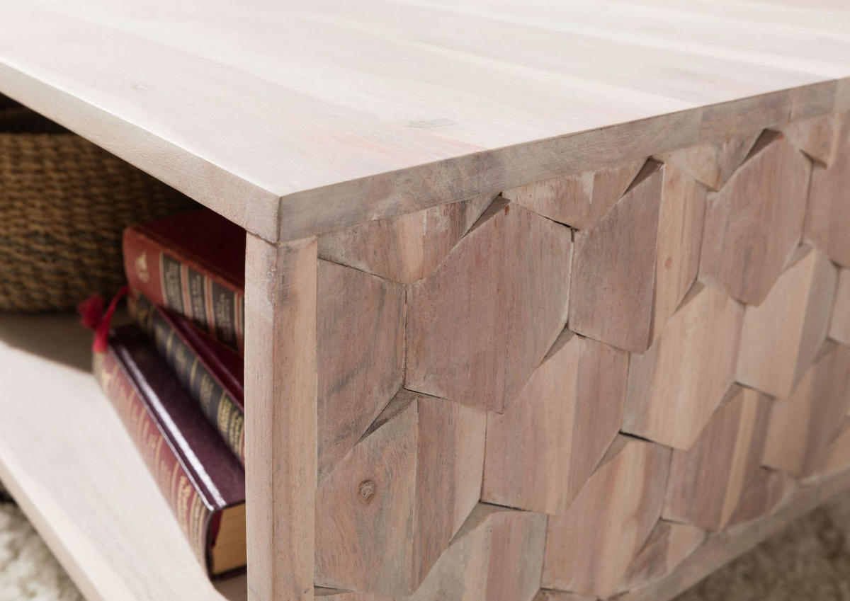 COUCHTISCH Akazie 70x70x40 weiß lackiert MOSAYK #216 - Weiß, Holzwerkstoff (70/70/40cm) - Massivmoebel24