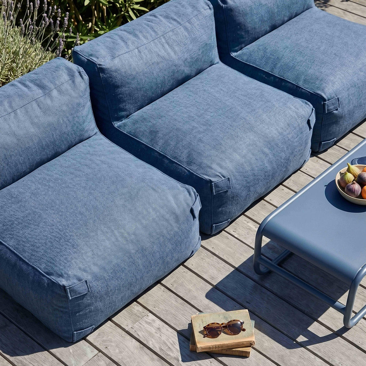 GARTENSOFA mit 3 Sitzplätzen, Pazifikblau - Blau, Textil - Oviala