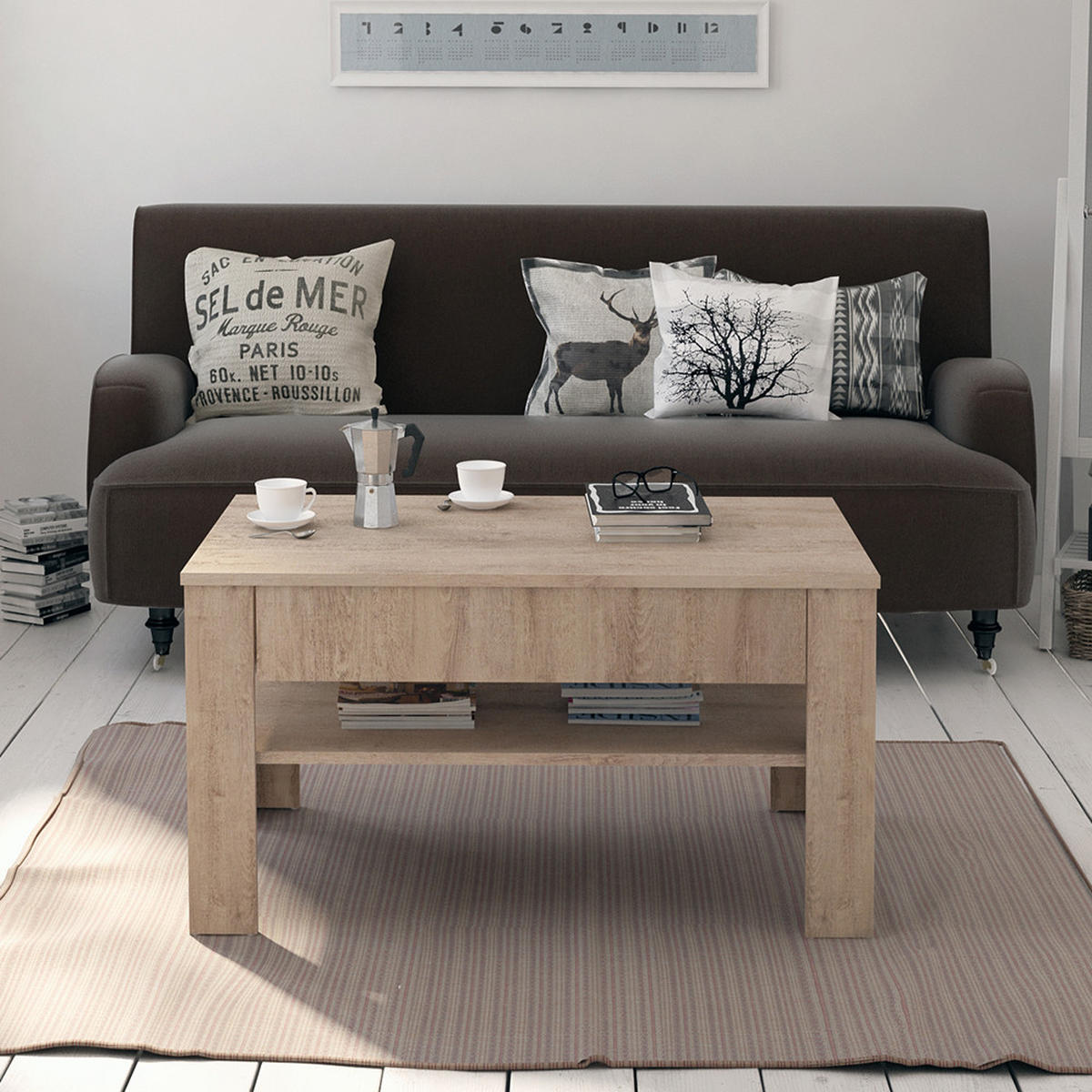 COUCHTISCH Milan Sonoma 92.2 x 65 cm - Sonoma Eiche, Holzwerkstoff (65/92.2/48cm) - Vicco