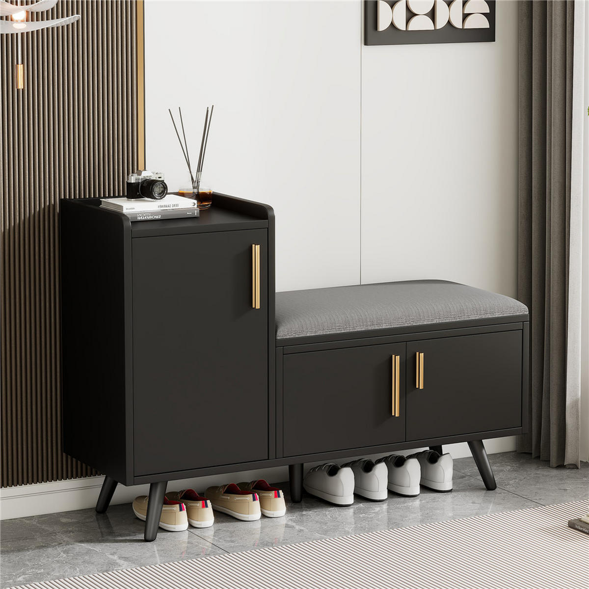 SCHUHSCHRANK Sitzbank 100x34x69 cm Stauraum Schwarz - Schwarz, Holz (100/69/34cm) - Kaket