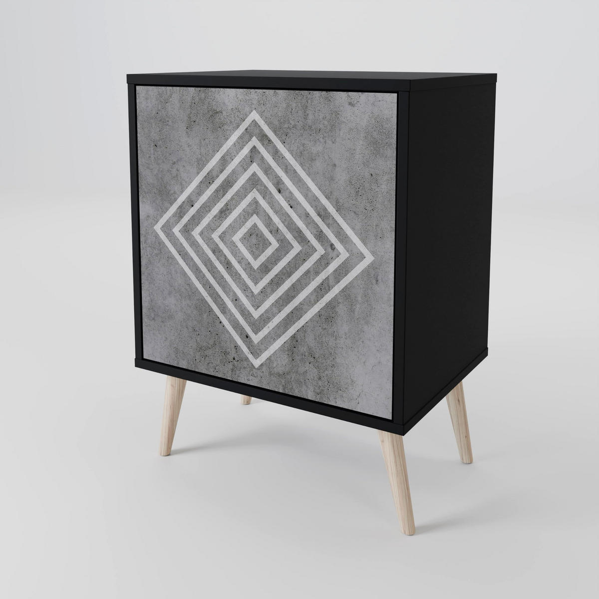 SIDEBOARD POLYGONAL ARTISTRY, Schwarz, 57,5x42x67,5 cm, Schwarze Metall-Rahmenfüße - Multicolor/Schwarz, Holzwerkstoff/Metall (57.5/67.5/42cm) - SpaceRebels