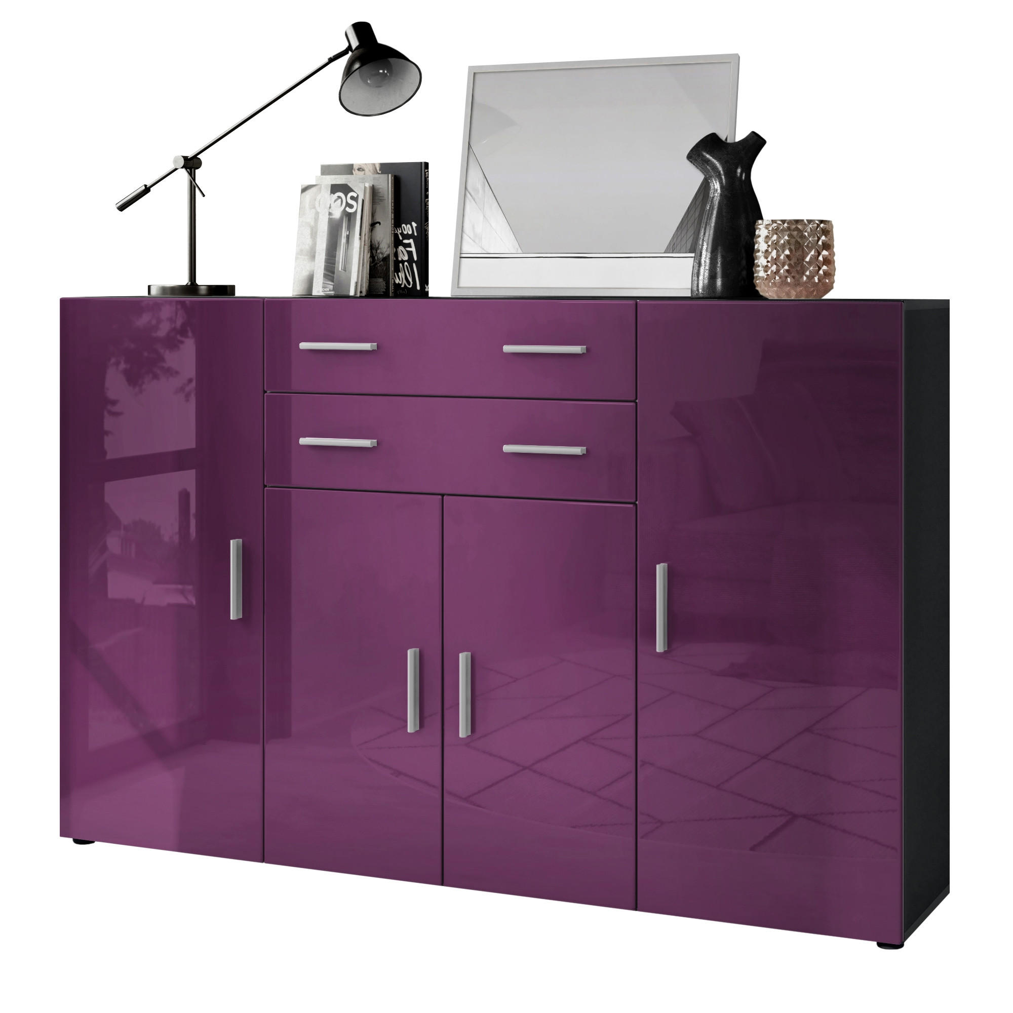 HIGHBOARD Aron Fronten in Brombeer Hochglanz - Brombeere, Holzwerkstoff (166.5/106.5/35cm) - Vladon
