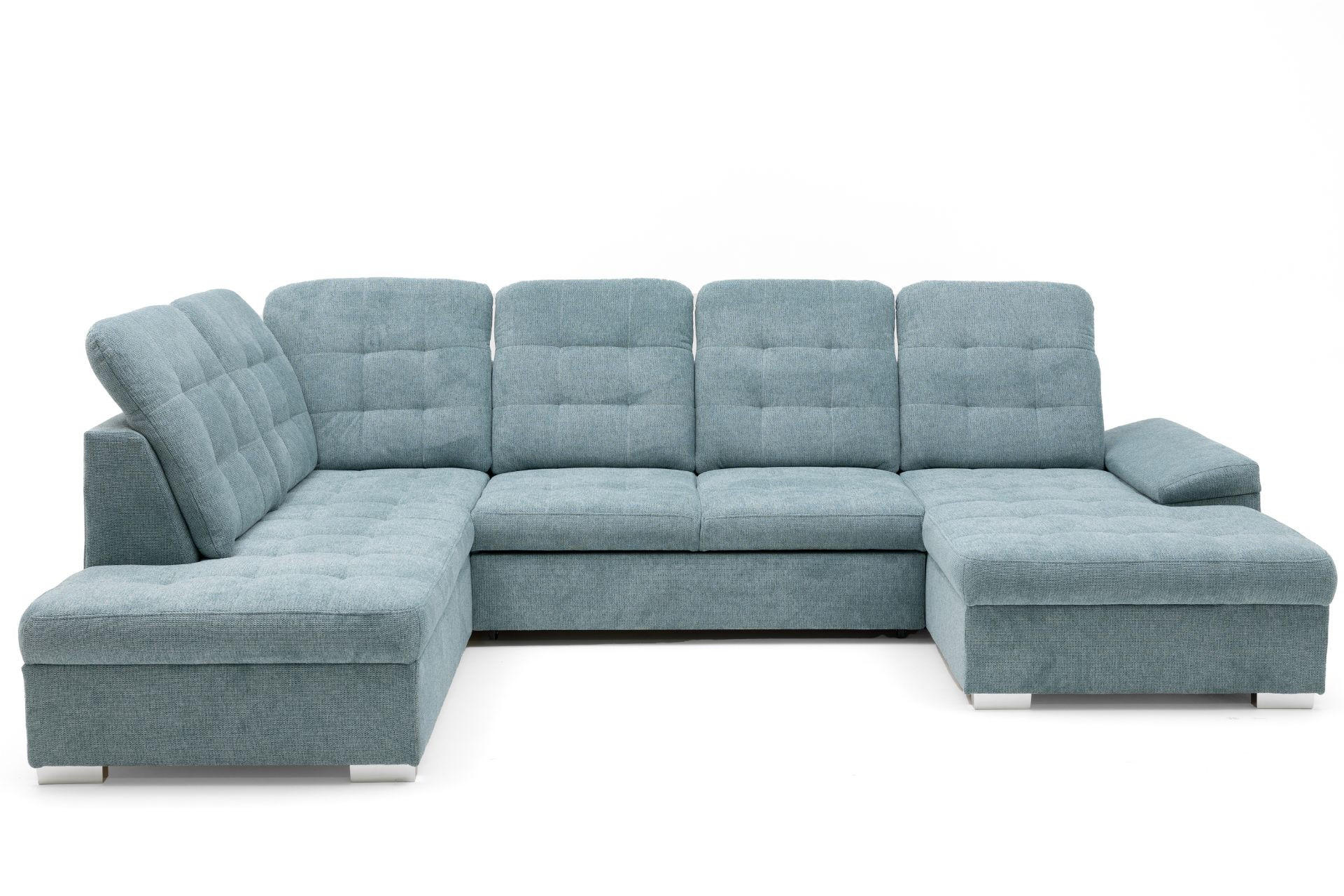 ECKSOFA U-Form OLIVIA U Links mit Schlaffunktion 124x257 Velours Blaugrau - Silberfarben/Blaugrau, Holz/Kunststoff (320/103/202cm) - Muffo